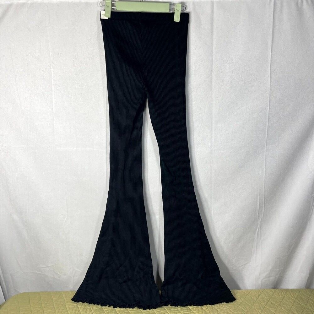 NWT aerie High-Rise Ribbed Flare Bottom Leggings‎ True Black Size XS Long Ladies